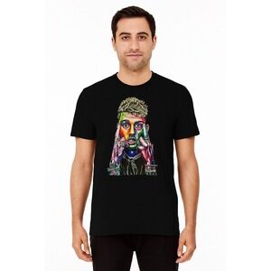 Men's Colorful Graphic T-Shirt‎ Featuring Artist Portrait – Size Large